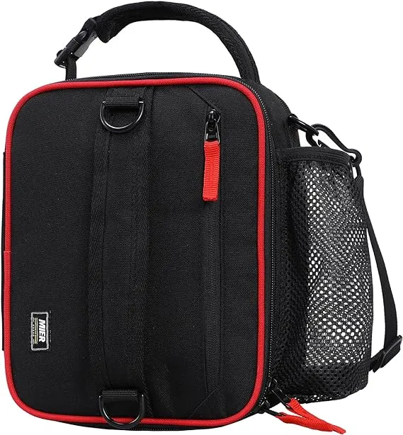 MIER Expandable Lunch Bag Insulated Lunch Box for Men to Work Travel Portable Lunchbox Bags with Shoulder Strap and Water Bottle Holder(Black/Red)