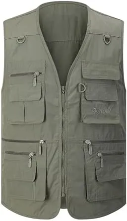 Gihuo Mens Fishing Vest Utility Safari Travel Vest with Pockets Outdoor Work ...