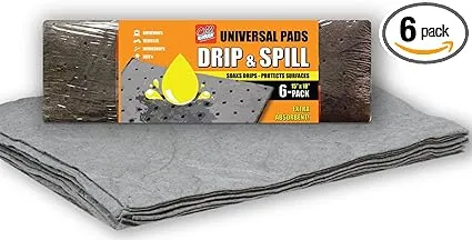 Oil Eater Drip & Spill Universal Pads - Absorbs Liquids | Soaks Oil, Grease, Coolant and Water-Based Fluids - Car, Truck, RV, Motorcycle and Tools - 6 Pack,Grey,15" x 18",AOA-BPL006-GREY