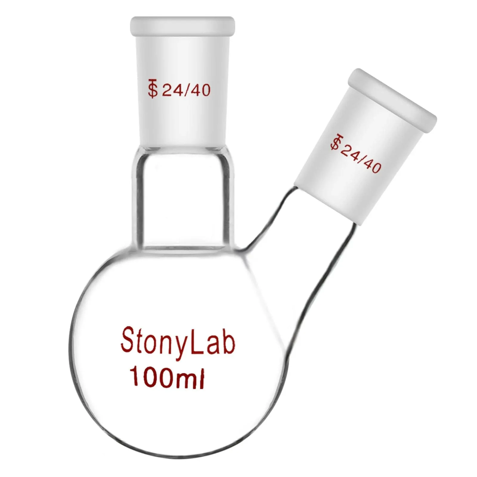 stonylab Glass 100ml Heavy Wall 2 Neck Round Bottom Flask RBF, with 19/22 Center and Side Standard Taper Outer Joint - 100ml