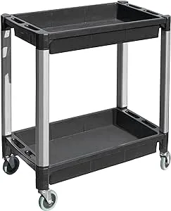 MaxWorks 80384 Black and Gray Two-Tray Service/Utility Cart With Aluminum Legs And 4" Diameter Swivel Castors