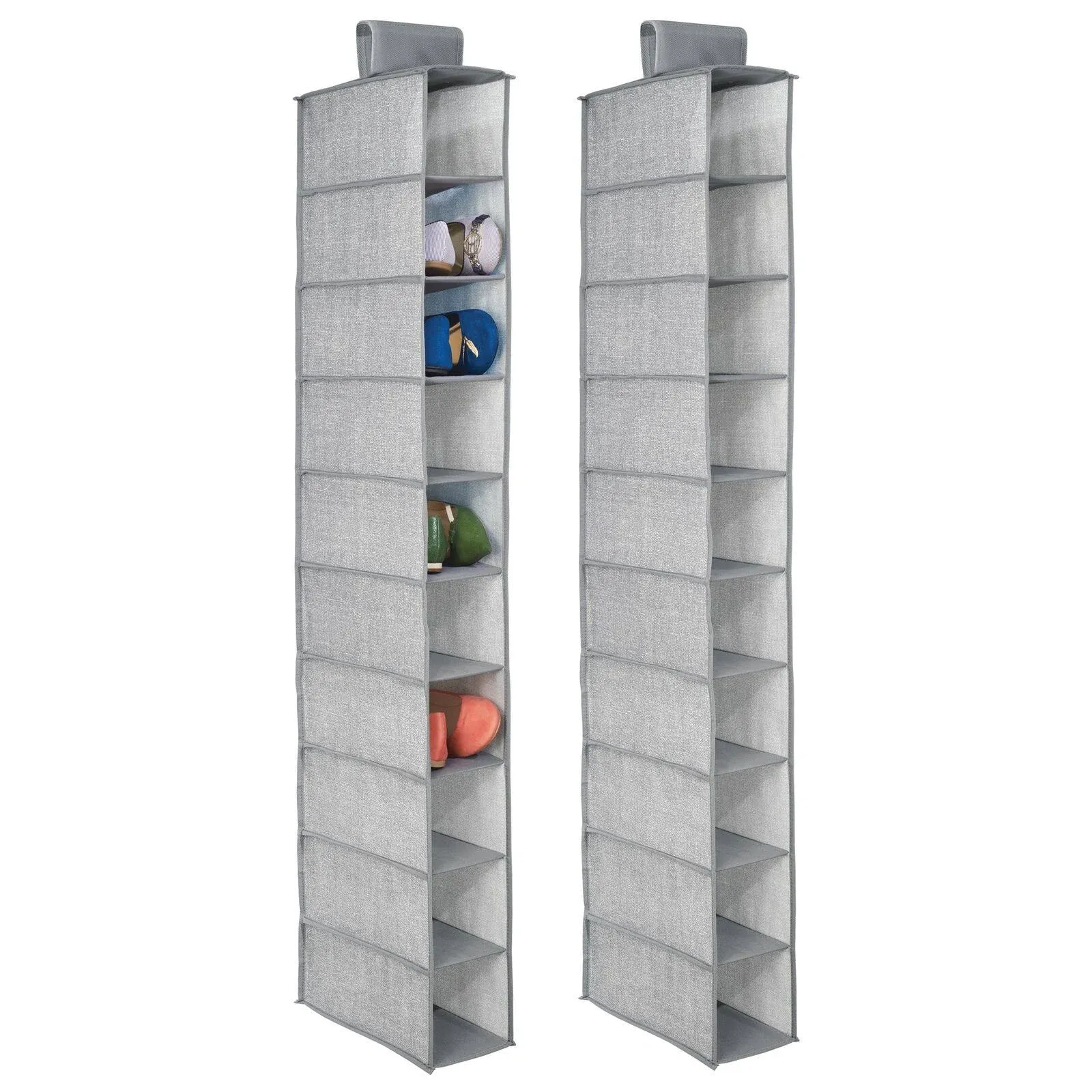 mDesign Soft 10 Shelf Fabric Closet Hanging Storage Unit, 2 Pack