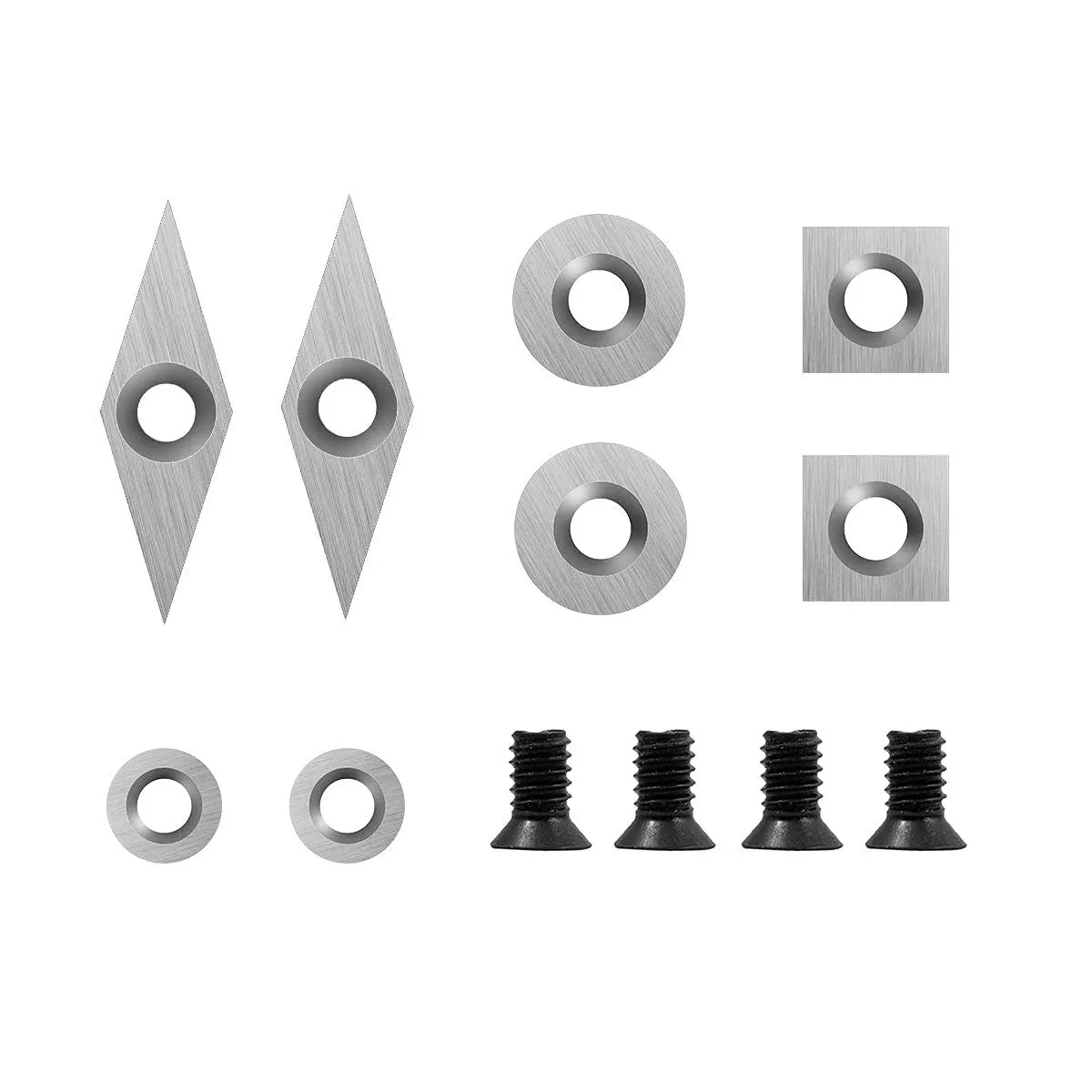 Aogbra 8Pcs Tungsten Carbide Cutters Inserts Set for Wood Lathe Turning Tools(Include 11mm Square with Radius,12mm and 8.9mm Round,30x10mm Diamond