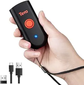 Tera 1100C Barcode Scanner | CCD 1D Portable Mini Bar Code Reader | Black & Orange