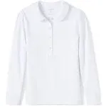 Lands' End Girls School Uniform Long Sleeve Peter Pan Collar Polo Shirt - White