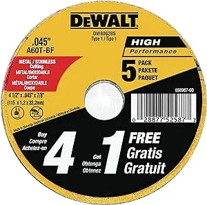 DEWALT Cutting Wheel, General Purpose Metal Cutting, 4-1/2-Inch, 5-Pack (DW8062B5)