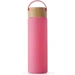 JoyJolt Glass Water Bottle with Carry Strap & Silicone Sleeve - 20 oz - Pink