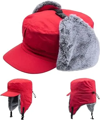 Winter Men Women Tweed Trapper Hunting Hat Elmer Fudd Army Cadet Cap Buffalo Fleece Ear Flaps Red