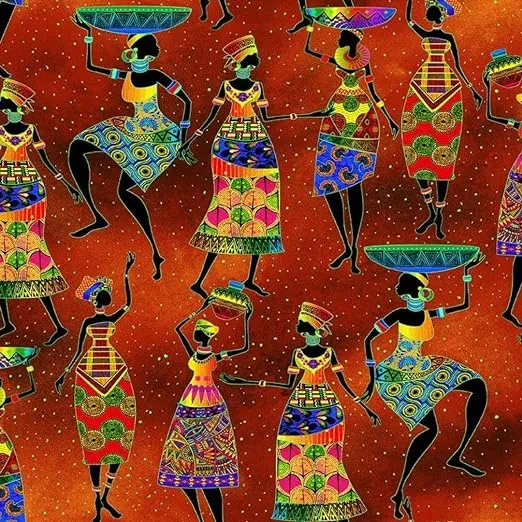 African Sunset by Timeless Treasures African Women Dance Cotton Fabric by The Yard CM2040-RUST