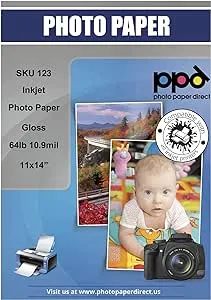 PPD Inkjet Glossy Heavyweight Photo Paper 11x14'' 64lbs. 240gsm 10.9mil x 50 Sheets (PPD123-50)