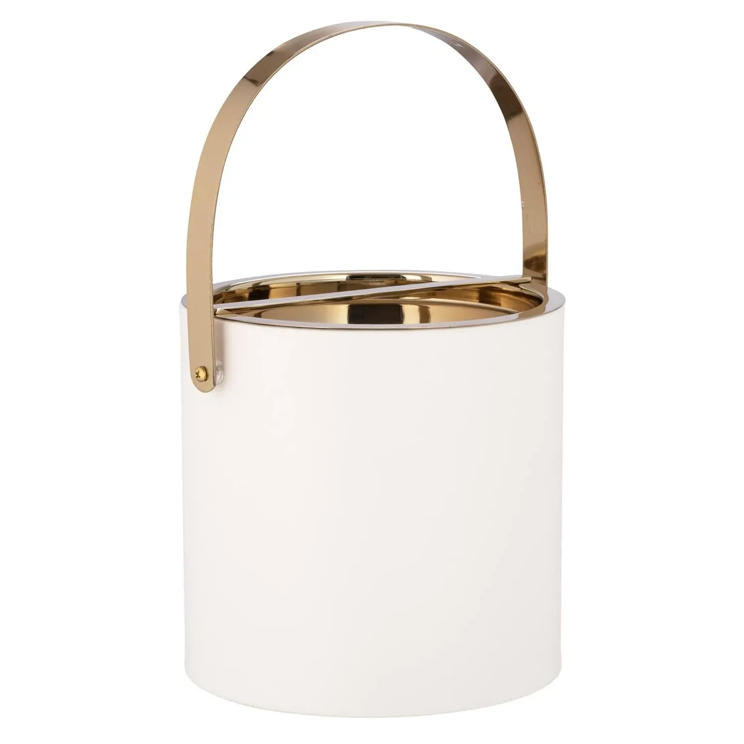 Kraftware Polished Gold Ice Bucket White Milan 3qt Small Artificial leather wrap