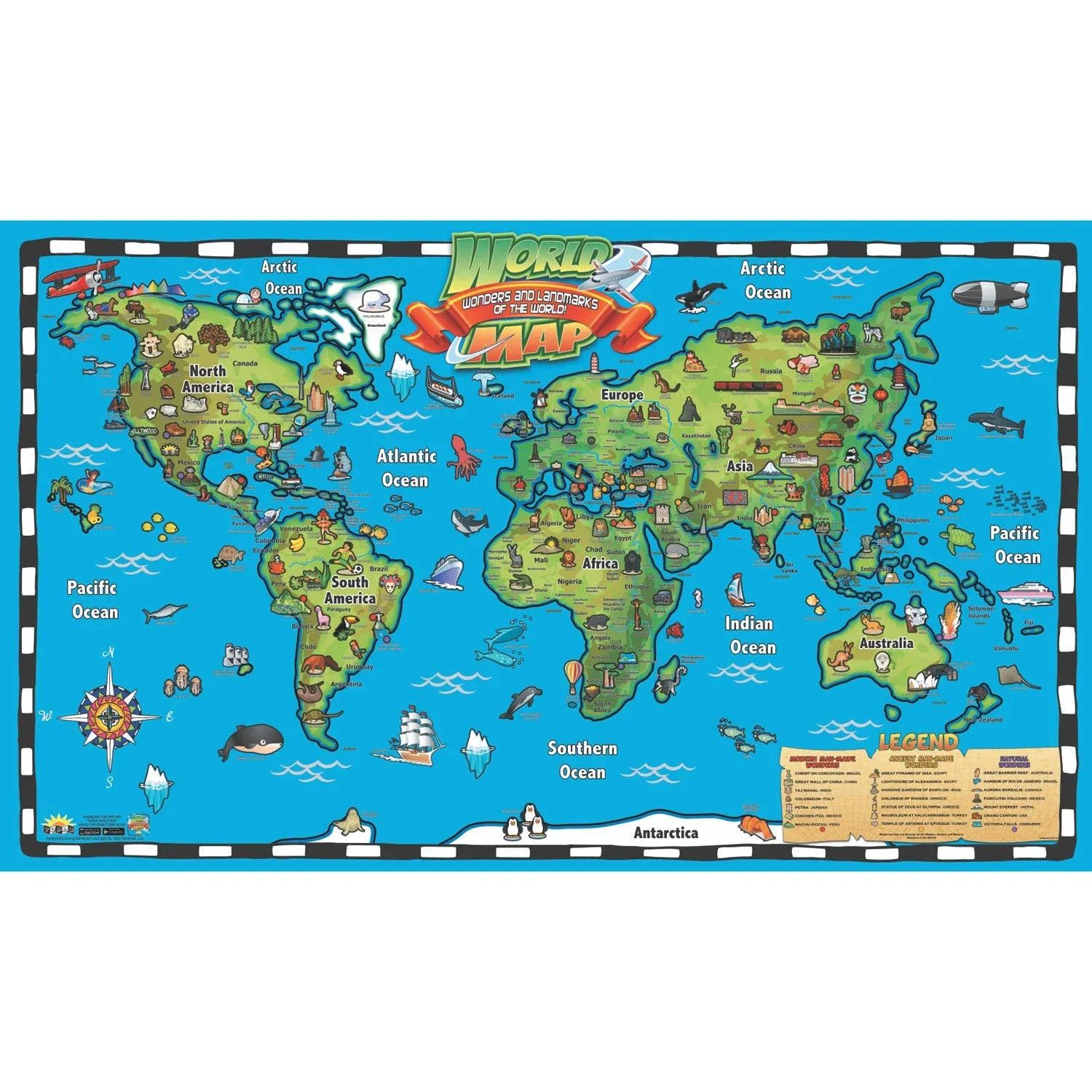 Kid's World Map Wall Chart with Interactive App