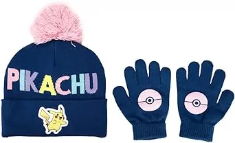 Pokemon: Pikachu Youth Beanie Pink Pom & Gloves Combo