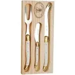 Jean Dubost 3-Piece Cheese Knives Set in Box, Ivory