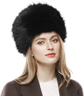 Lovful Faux Fur Women Russian Cossack Style Hat,Scarf Set for Ladies