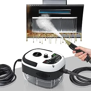 Steam Cleaner, 2500W High Handheld Steam Cleaner, 1L Portable Car Steam Cleaner, 6 High Speeds Pressure Temperature Steam Cleaning Machine with 3 Brush Heads for Kitchen Home Car Cleaning（White）