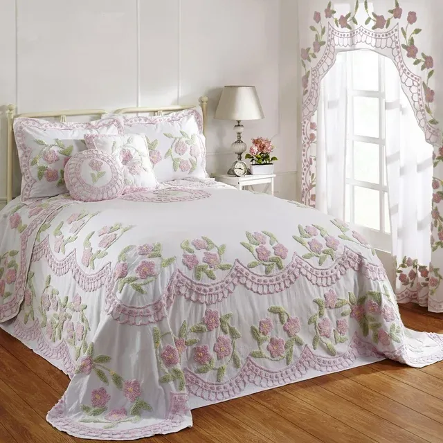 Better Trends Bloomfield Cotton Bedspread, Rose - King Size