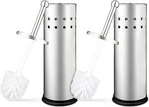 Home Intuition Modern Brushed Stainless Steel Toilet Brush & Holder Set, Bathroom Bowl Scrubber with Holder, 2 Pack