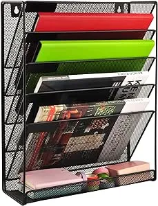 GDINDINFAN Wall File Organizer Holder Mesh Hanging Paper Document Holder Vertical 6 Pocket Tier for Office Home Black