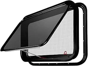 Aucuda 760x510mm RV Emergency Window 30" x 20" with Trim Kit Fit&Screen for 1-3/4" Camper Wall,Cargo Trailer Replacement EXIT Windows with Coated Shade for Teardrop Horse Trailer Door,Motorhome Egress