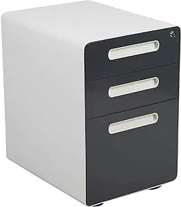 Flash Furniture HZ-AP535-02-DGY-WH-GG White with Charcoal Faceplate Ergonomic 3-Drawer Mobile Locking Filing Cabinet