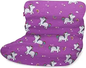 Posh Creations Bean Bag Chair Lounger Structured Seat for Kids, Teens and Adults, Comfy Chair for Gaming, Reading and Watching TV, Laguna Lounger, Canvas - Unicorn and Rainbows on Purple