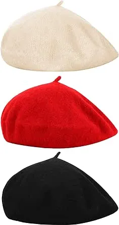 3 Pieces Beret Hat French Style Beanie Cap Solid Color Winter Hat for Women and Girls Casual Use