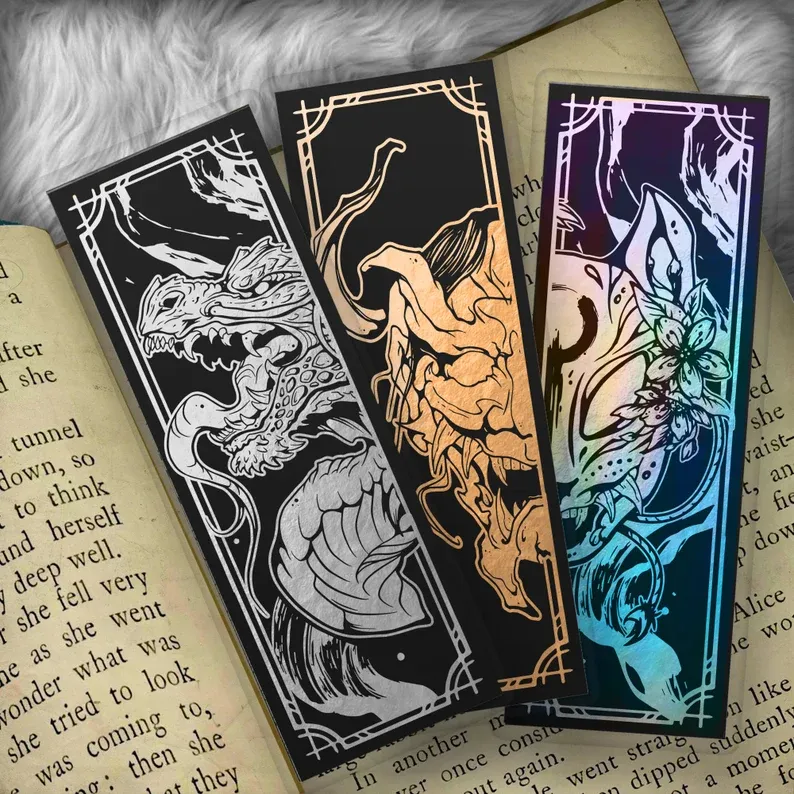 Japanese Kitsune - Oni Mask - Dragon Foil Art Bookmark Gift Set of 3