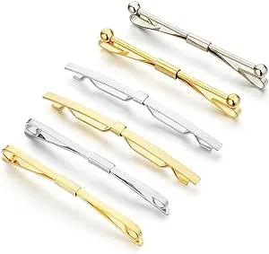 AnotherKiss Tie Collar Bar Pin Set for Men - 6 Pieces of Gold and Silver Two Tone