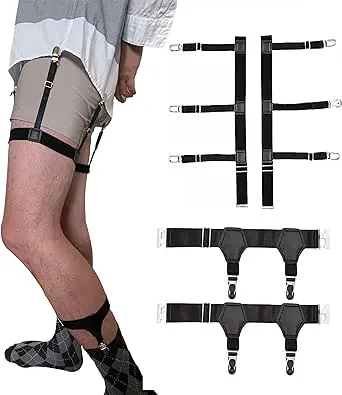 Bexicsea 2Pack Adjustable Elastic Sock Garters for Men, Metal Clips Sock Suspenders Holders