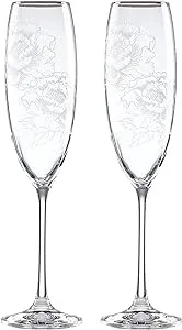 Lenox Silver Peony Toasting Flute, 2 Count (Pack of 1), Clear