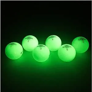 Sundown Golf Glow in the Dark Golf Balls - 6 Pack with 2 UV Flashlights, Plays Like A Standard Ball