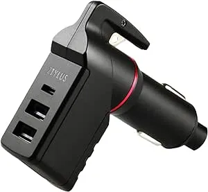 Ztylus Stinger Type C USB Emergency Escape Tool: Life-Saving Rescue Car Charger, Spring Loaded Window Breaker Punch, Seat Belt Cutter, 3 USB Ports Max 3.0A C Cigarette Charger (Black)