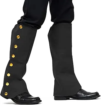 Skeleteen Faux Suede Steampunk Boots - Over The Shoe Black Costume Boots Accessories with Gold Buttons for Medieval and Renaissance Costumes for