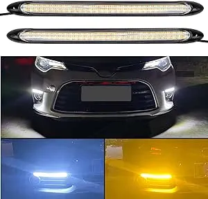 AUTOXBERT LED Car Daytime Running Light Strip, 2Pcs DRL Turn Signal Lights for Car Front Bumper Headlight, 9.25 Inches Waterproof White Yellow Brake Sequential Indicator Lamps