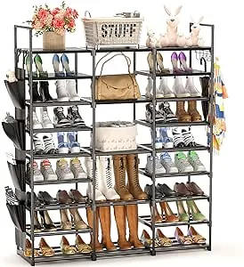 Large Shoe Rack Organizer Storage, 9 Tier Tall Shoes for Entryway Closet, 60 Pair Shelf Stand, Big Black Metal Free Standing Cabinet Tower Bedroom Cloakroom Hallway