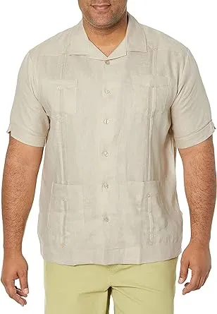 Cubavera Men's 100% Linen Four-Pocket Short Sleeve Button-Down Guayabera Shirt (Size Small-5x)