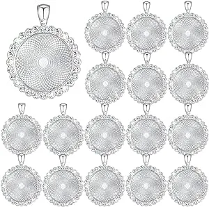 32 Pieces Rhinestone Bezel Pendant Trays Blanks Cabochon Pendant Setting DIY Trays for Crafts Jewelry Making Projects (Silver)