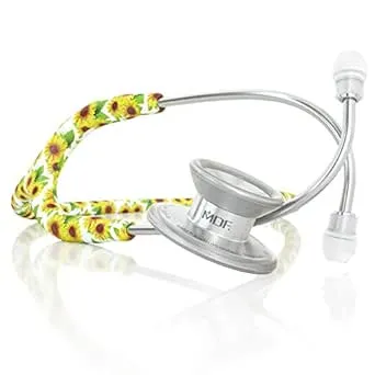 MDF Instruments Sunflower Silver MD One Epoch Lightweight Titanium Stethoscope, Adult, Sunflower Tube, Silver Chestpieces-Headset, MDF777TF