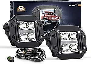 Nilight 2PCS Flush Mount LED Pod Lights with DRL, 4.8Inch Spot Beam 20W 2510LM Backup Reverse Light Offroad Driving Fog Light w/ 16AWG Wiring kit for Offroad 4x4 Truck SUV Jeep