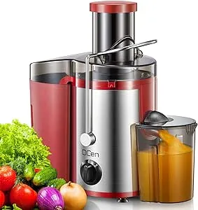 QCen Juicer Machine, 500W Centrifugal Juicer Extractor with Wide Mouth 3” Feed Chute for Fruit Vegetable, Easy to Clean, Stainless Steel, BPA-free (Red)