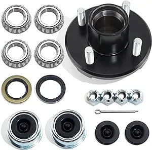 1 Set 4 on 4'' Trailer Hub Kit for 2000 lbs 1" or 1-1/16" Trailer Straight Axle, 4x4'' Trailer Idler Hub Kit 4 Bolt, Fits 1" and 1-1/16" Spindle, Trailer Hub Kit with Extra Cap & Rubber Plug