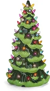 Milltown Merchants Ceramic Christmas Tree - Woodland Tabletop Christmas Tree with Lights - (13" Green Christmas Tree/Multicolored Lights) - Lighted Vintage Ceramic Tree