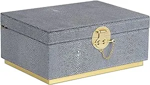 HofferRuffer Elegant Faux Leather Decorative Box, Storage Jewelry Box Organizer, Large Dresser Cosmetic Organizer Holder, Classic Jewelry Accessory Organizer, 11x8x4.8 inches (Grey)