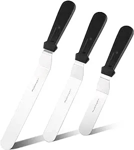 PUCKWAY Offset Frosting Cake Knife set of 3 Black 6 8 &amp; 10 Inch Angled Icing ...