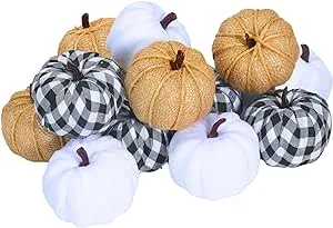 Ticlooc 12Pcs Mixed Artificial Fake Harvest Pumpkins for Fall Wedding Thanksgivi