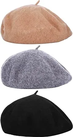 3 Pieces Beret Hat French Style Beanie Cap Solid Color Winter Hat for Women and 