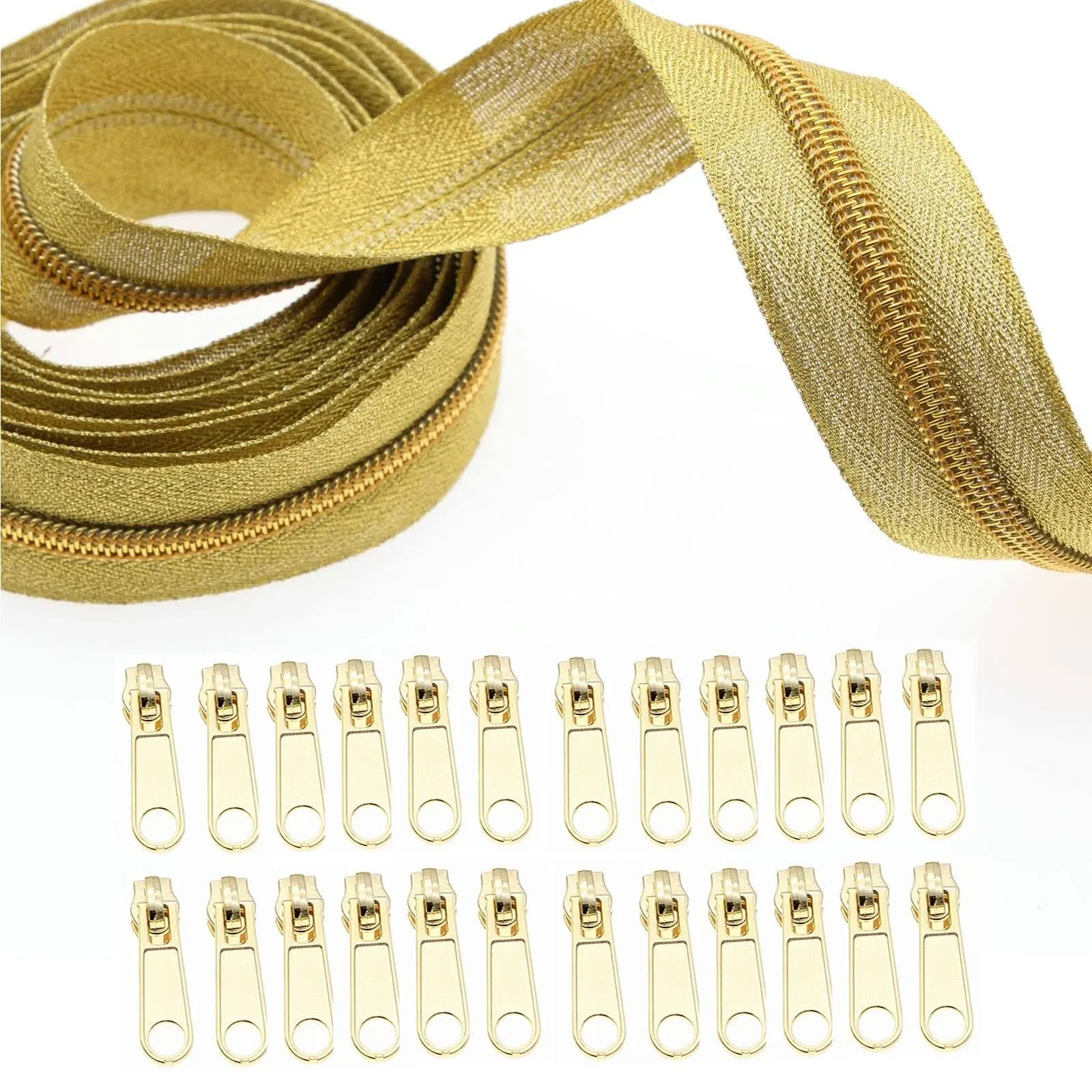 Nylon Coil Zipper by The Yard - Metallic Teeth Zipper(10 Yards Gold) - 20 Zip...