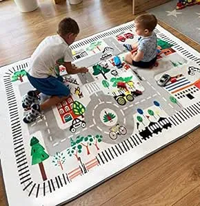 Kids Rug Play Mat, City Life Great for Playing with Cars for Bedroom Playroom,Carpet,Soft Large Size,4.9x6.4 FEET (4.9'x6.4')