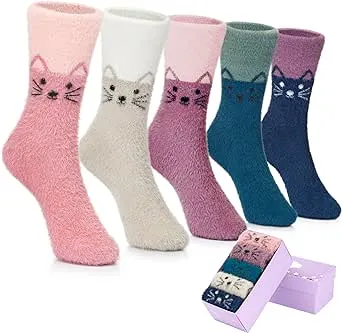 5 Pairs Fuzzy Socks for Women Winter Warm Wool Thick Socks Soft Cozy Womens K...